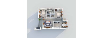 2 bed 1 bath B1 Floor Plan at 2151 Kirkwood Apartments, Houston, Texas