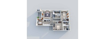 2 bed 1 bath B4 Floor Plan at 2151 Kirkwood Apartments, Texas, 77077