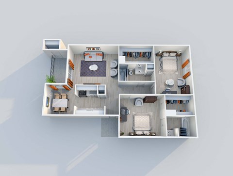 2 bed 1 bath B4 Floor Plan at 2151 Kirkwood Apartments, Texas, 77077