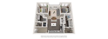 a 1 bedroom floorplan is shown in this rendering