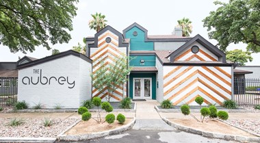 front office exterior at The Aubrey Apartments, Houston