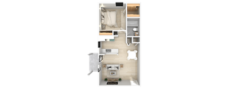 a floor plan of an apartment with a bedroom and a bathroom