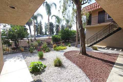 Landscaped garden area at Loma Linda Prospect Apartments, Loma Linda, CA