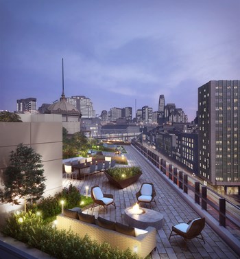 prism rooftop deck with city views