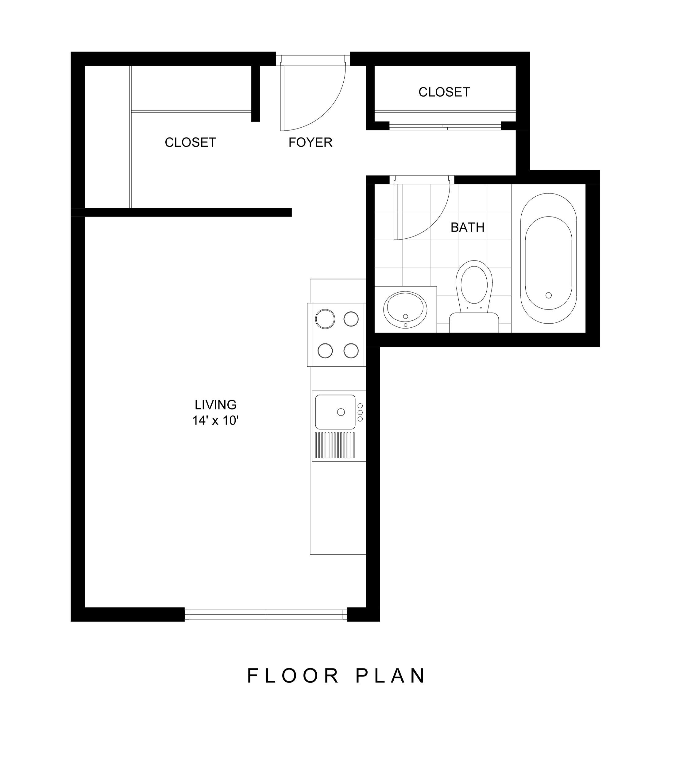 A black and white floor plan of a living space.
