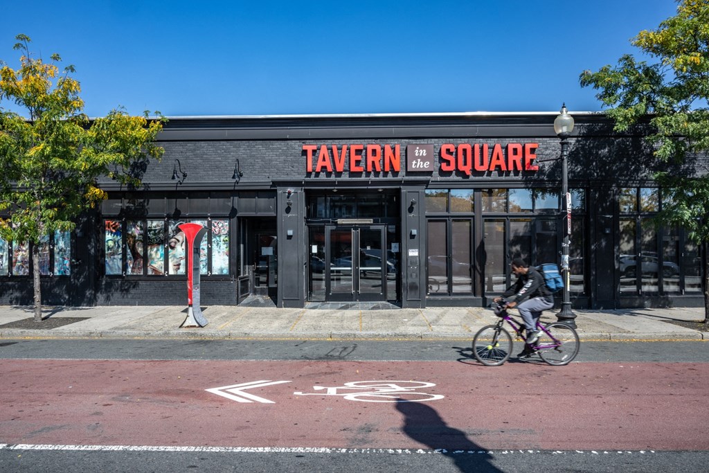 Tavern in The Square restaurants front entrance at The Indie, Boston, MA 02134  