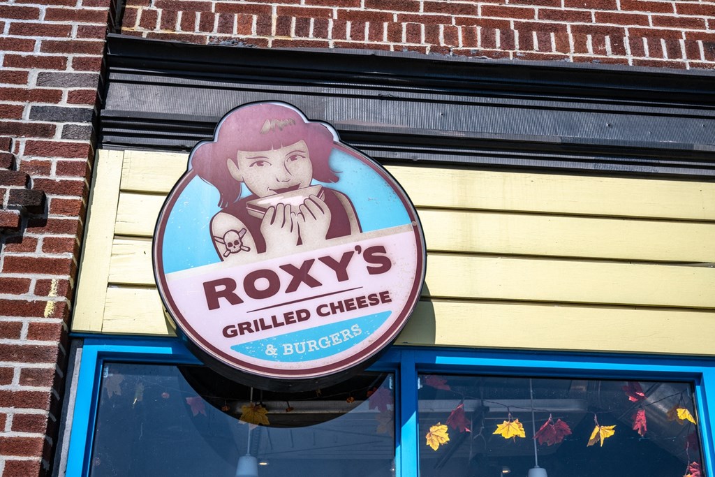 Roxys Grilled Cheese sign at The Indie, Massachusetts, 02134