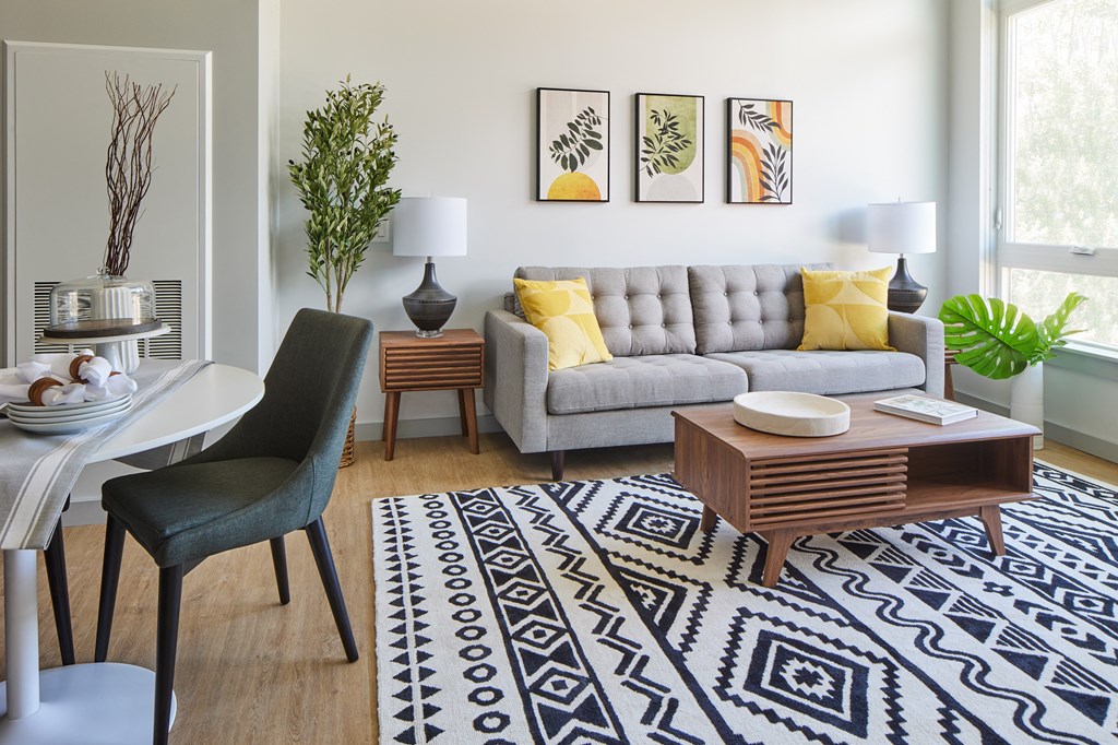 Living room space in one bedroom Model apt at Seacoast Residence, Kittery ME