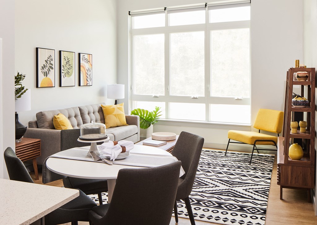 Living room space in one bedroom Model apt at Seacoast Residence, Kittery ME