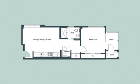 1-Bedroom_723sf Floor Plan at 1177 Greens Farms, Connecticut