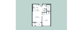 1-Bedroom_758sf Floor Plan at 1177 Greens Farms, Westport, CT, 06880