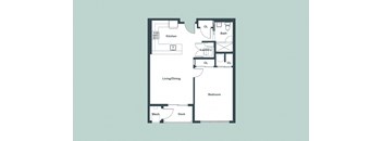 1-Bedroom_761sf Floor Plan at 1177 Greens Farms, Westport, CT