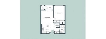 1-Bedroom_780sf Floor Plan at 1177 Greens Farms, Westport, 06880