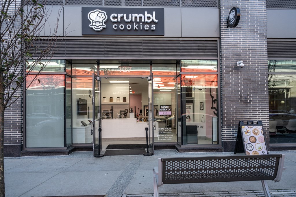 Front entrance to Crumble Cookies at The Indie, Boston  