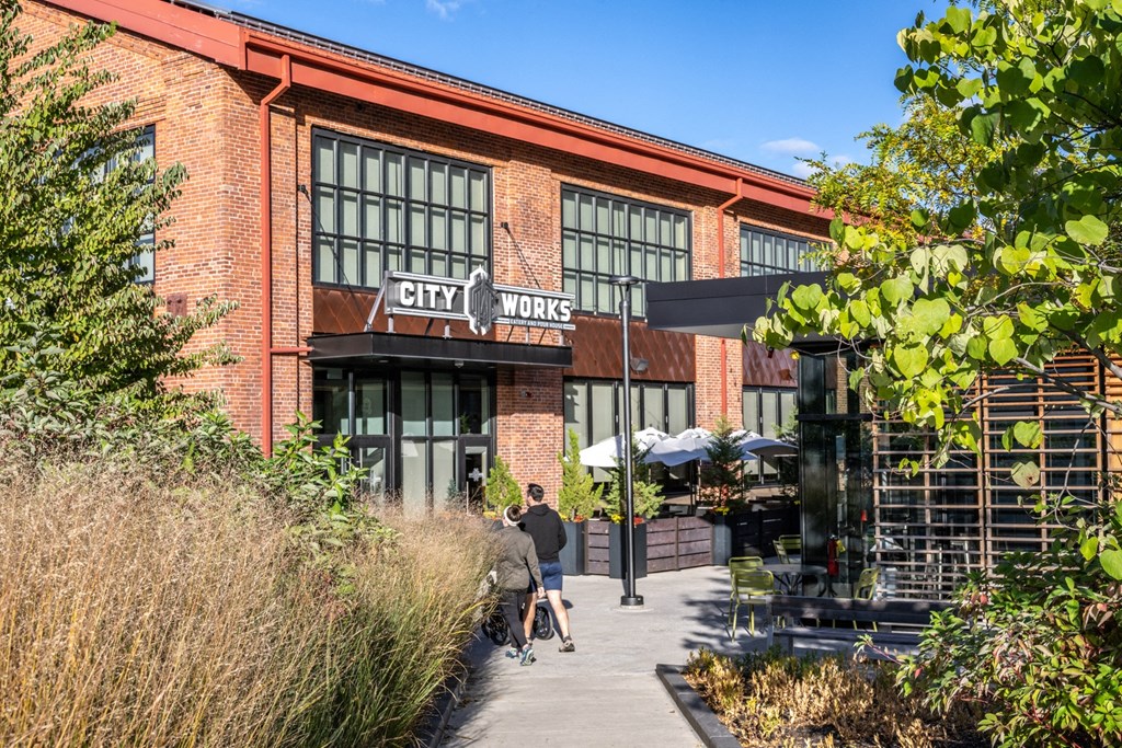 Entrance to Arsenal Yards at The Indie, Boston Massachusetts  