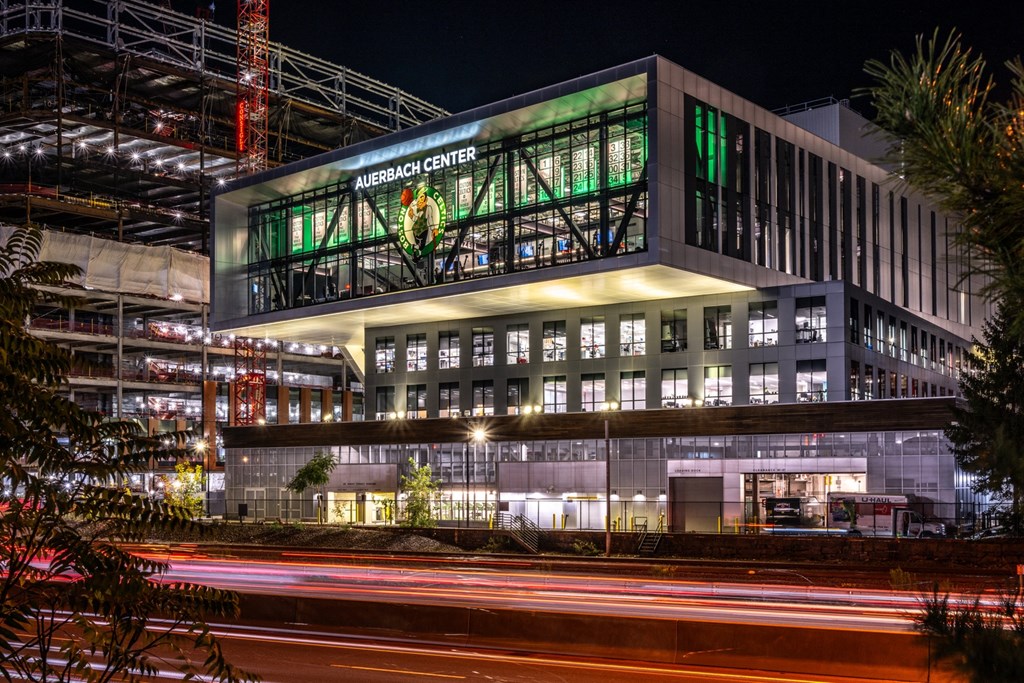 Boston Landing windows lit up at The Indie, Boston  