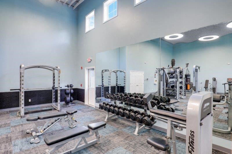 Full size gym with free weights at Town Walk at Hamden Hills, Hamden, CT, 06518