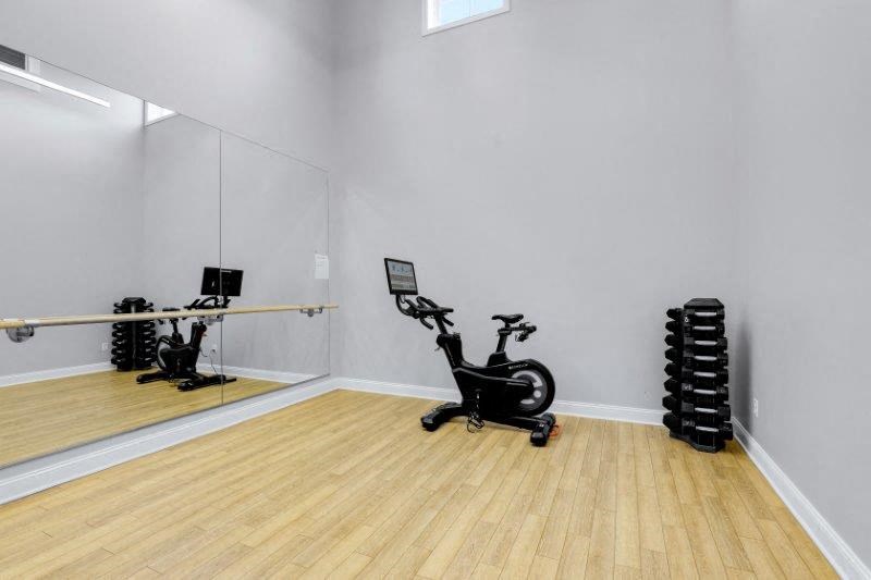 Fitness Studio with wooden floor at Town Walk at Hamden Hills, Hamden, CT