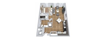 a 3d floor plan of a bedroom with a living room and a dining room