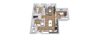 a 3d floor plan of a house with a wood floor