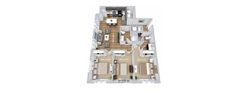 3d floor plan of a 245 sq ft apartment