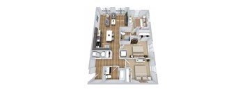 3d floor plan of a 245 sq ft apartment