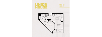 A floor plan of a Union House apartment unit labeled A2, which is 735 square feet.