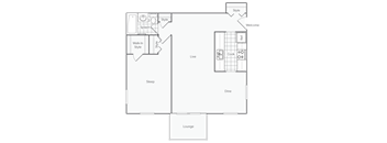 A floor plan of a house with labeled rooms such as "Dine" and "Lounge".