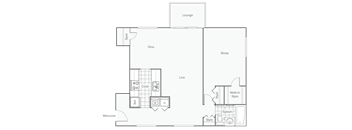 A floor plan of a house with labeled rooms such as Dine and Sleep.