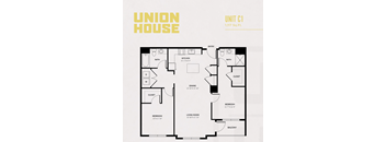 A floor plan of a Union House apartment unit C1, which is 1,117 square feet.