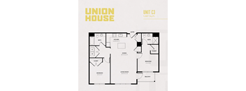 Two bedroom two bath floor plan unit c3 at Union House Apartments, Framingham, Massachusetts