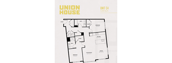 Unit c4 two bedroom floor plan 1209 square feet at Union House Apartments, Framingham