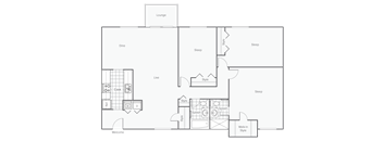 A floor plan of a house with a lounge, dining area, kitchen, and sleeping quarters.