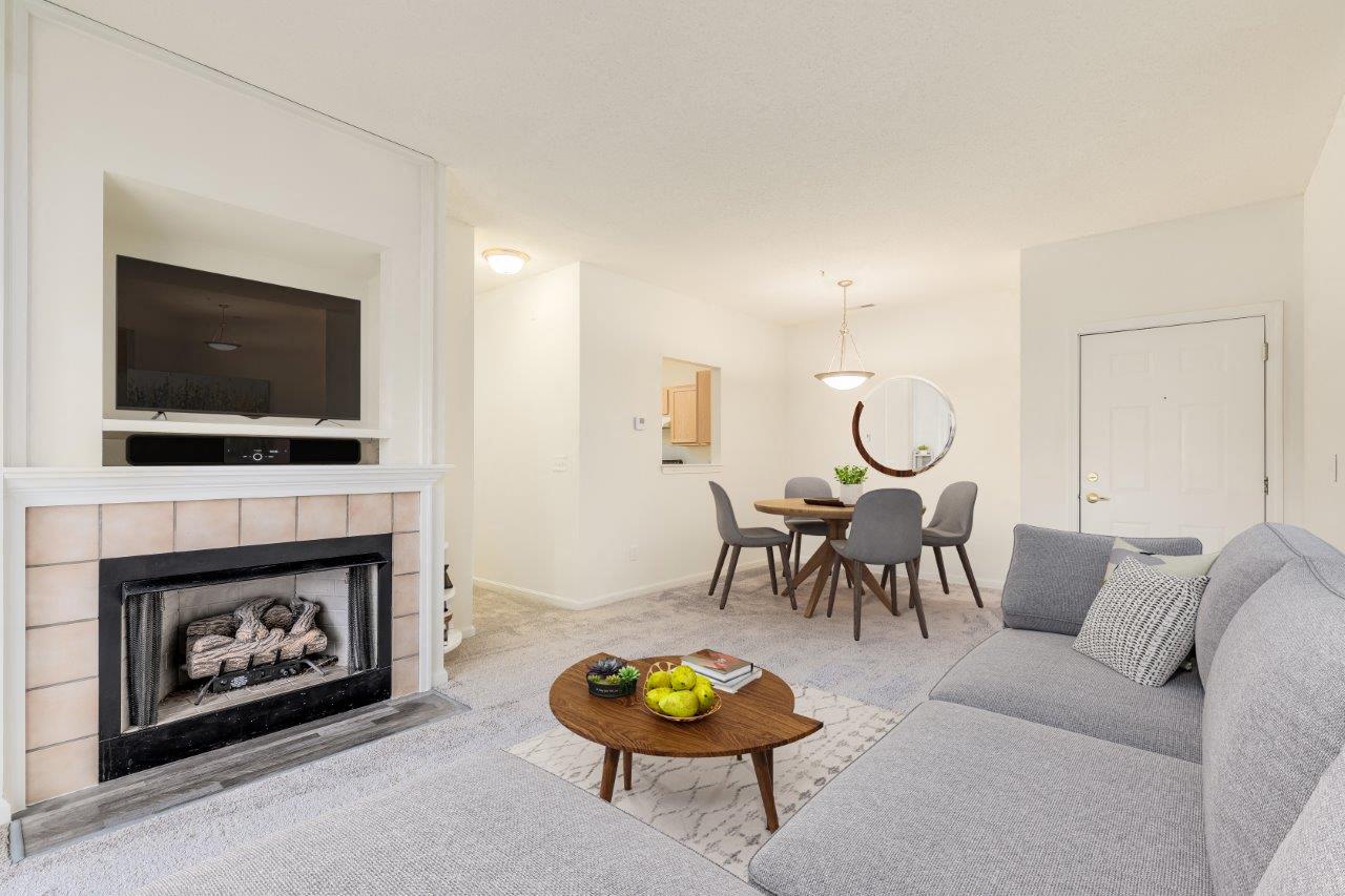 Digital staged Living Room at Cumberland Crossing, Cumberland, 02864