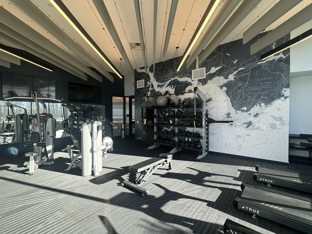 the gym has a map of the world on the wall