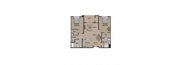 a floor plan with two bedrooms and two baths