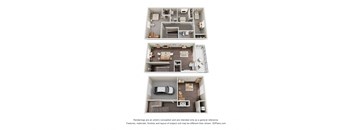 a stylized floor plan of a 3 bedroom apartment