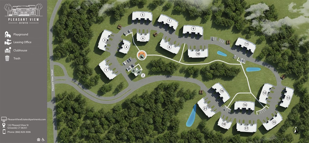 a map of a campsite with buildings and a road at Pleasant View Estates, Connecticut