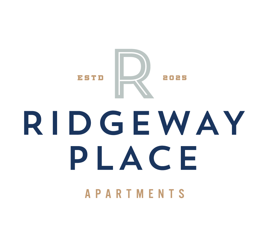 A logo for Ridgeway Place Apartments with a green background.