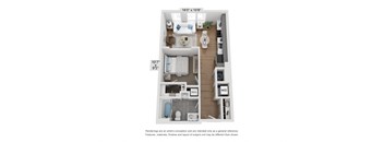 a 3d floor plan of a 1 bedroom apartment