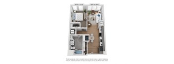 a 3d floor plan of a 1 bedroom apartment