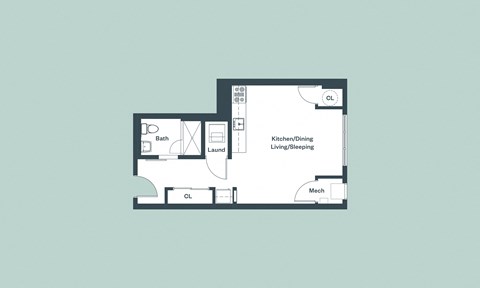 Studio_471sf Floor Plan at 1177 Greens Farms, Westport, CT, 06880