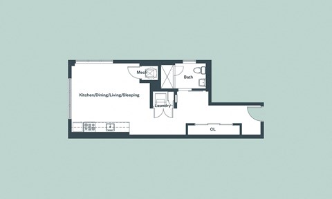 Studio_538sf Floor Plan at 1177 Greens Farms, Connecticut, 06880