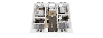 2 bedroom floor plan at The Indie, Boston, MA  