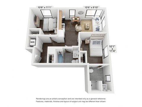 2 Bed 2 Bath Floor Plan at The Indie, Boston, 02134  