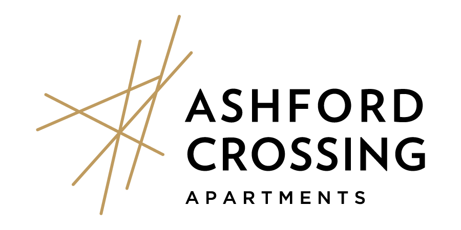 logo with the words crossing apartments