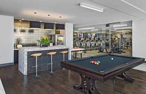 The Scott common space area with pool table and shuffle board