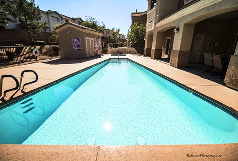 A swimming pool in a residential area.