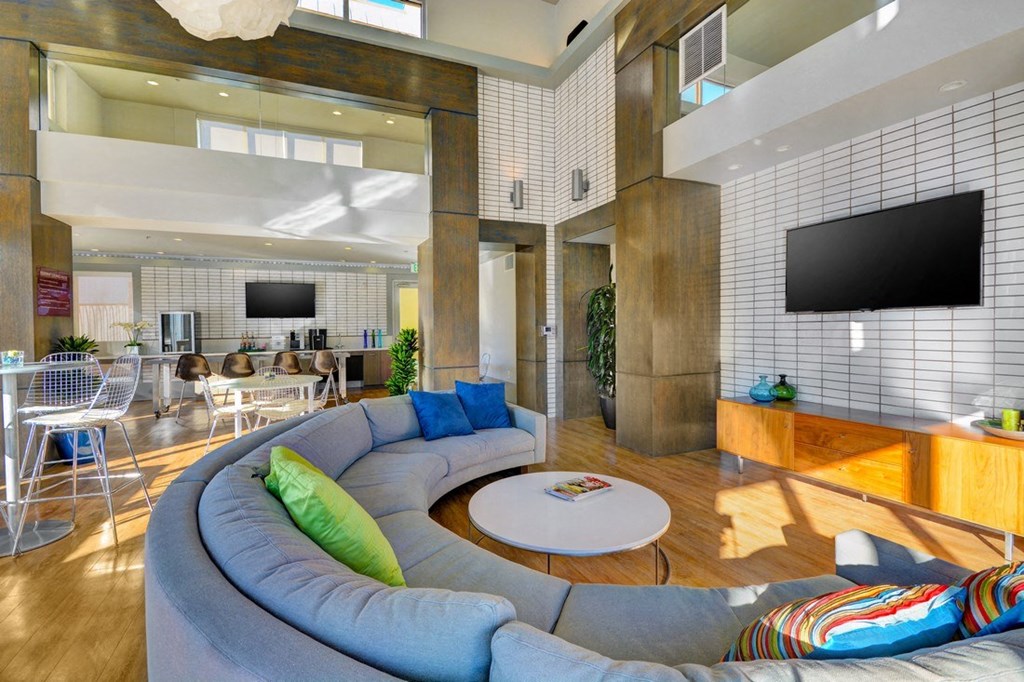 a living room with a couch and a coffee table