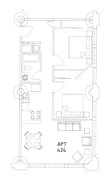 a floor plan of a small apartment with a bedroom and a living room
